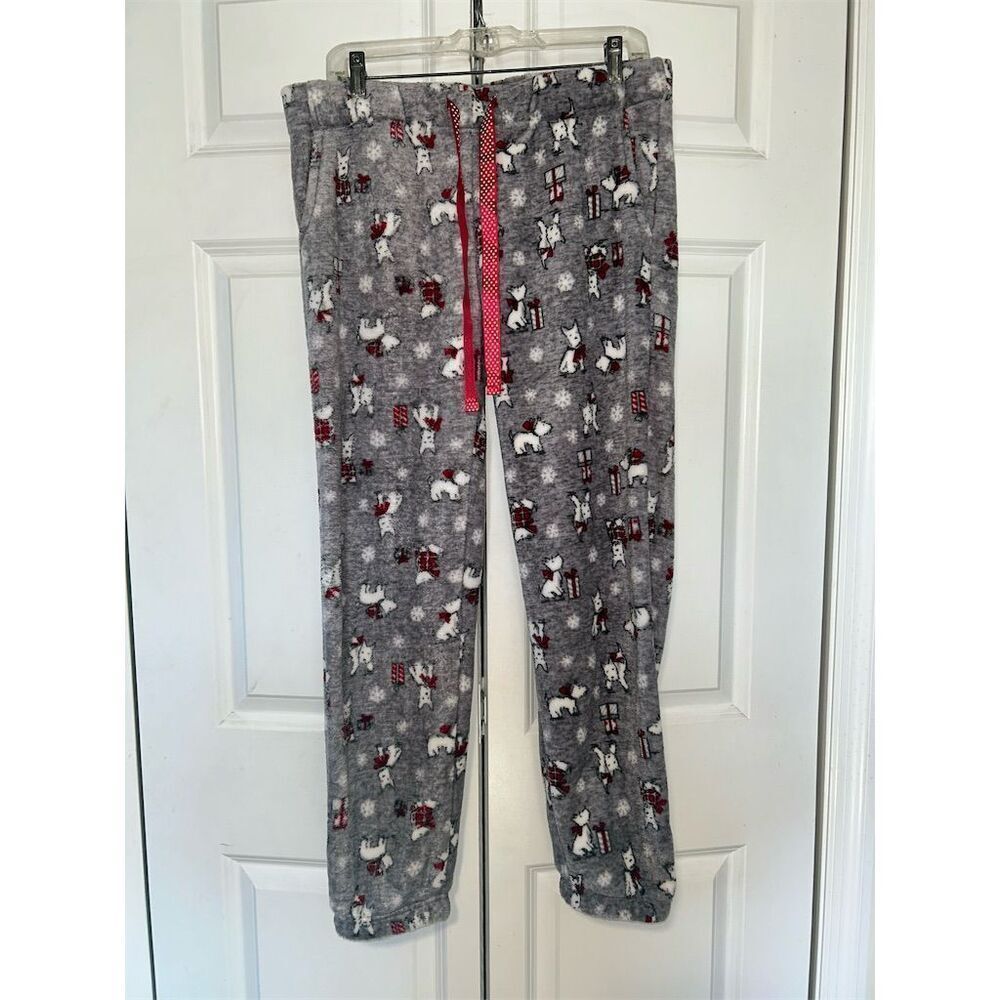 Laura Ashley Women's Gray Animal Print Fleece Capri Pajama Pants L